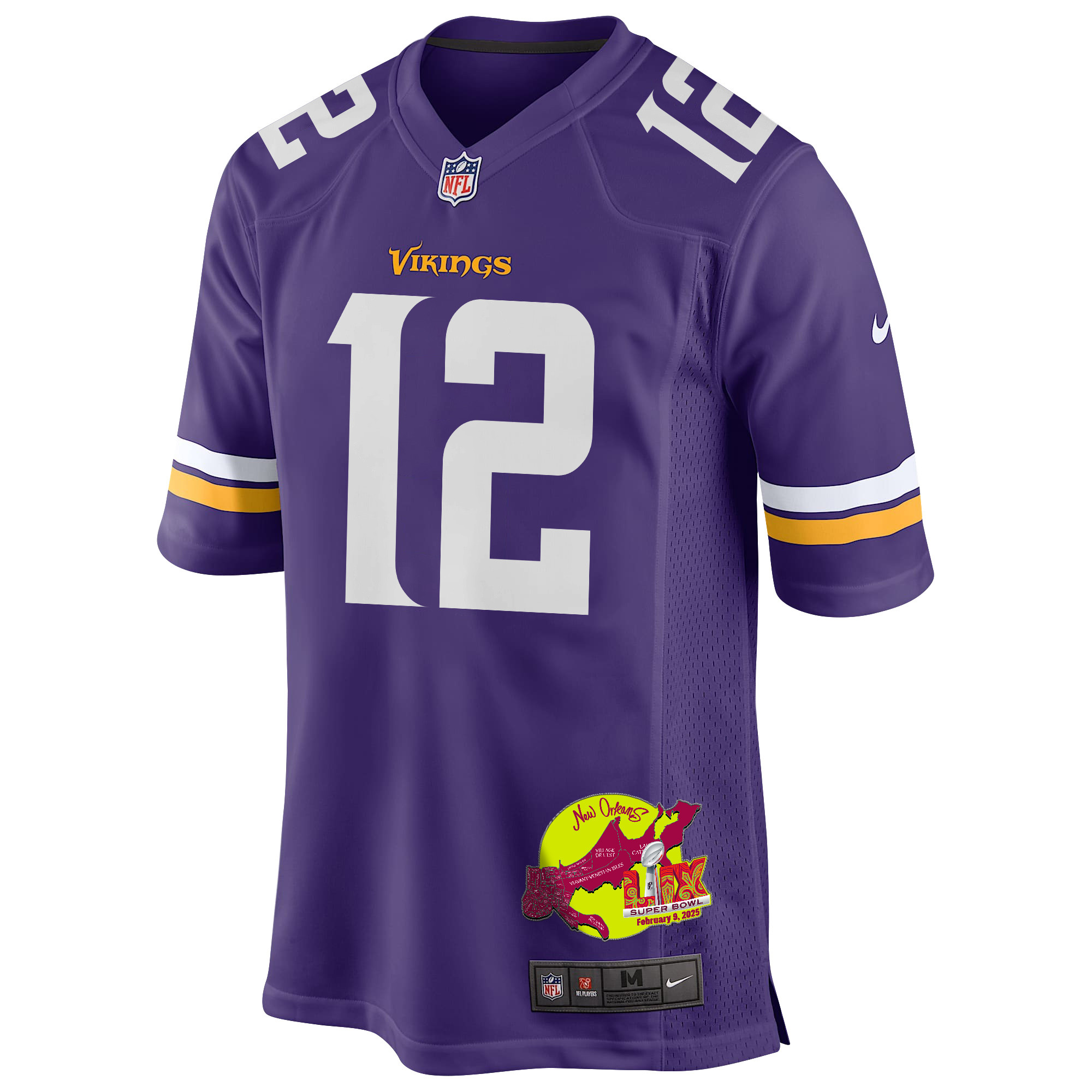 Nick Mullens #12 Minnesota Vikings Super Bowl LIX Game Jersey - Men's | Purple - Image 3