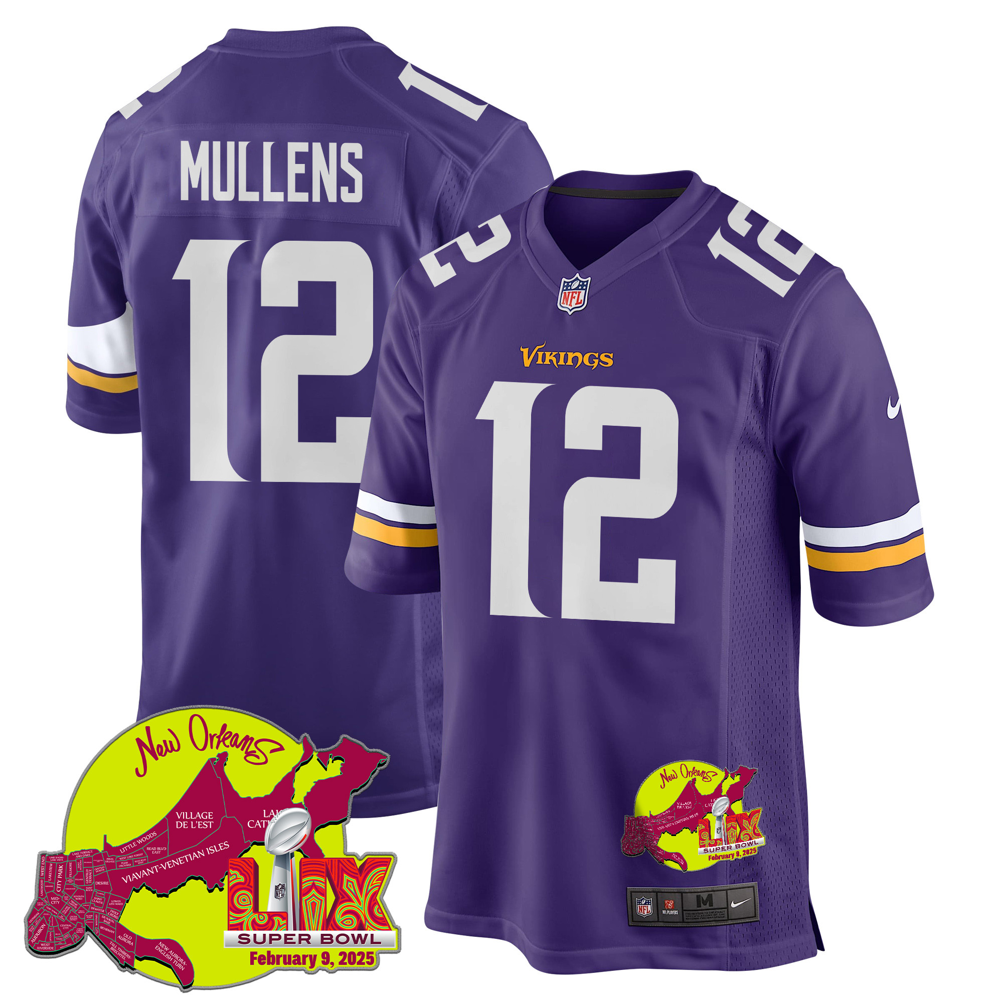 Nick Mullens #12 Minnesota Vikings Super Bowl LIX Game Jersey - Men's | Purple
