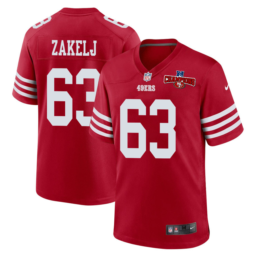 Nick Zakelj #63 San Francisco 49ers Game Jersey - Men's | Scarlet