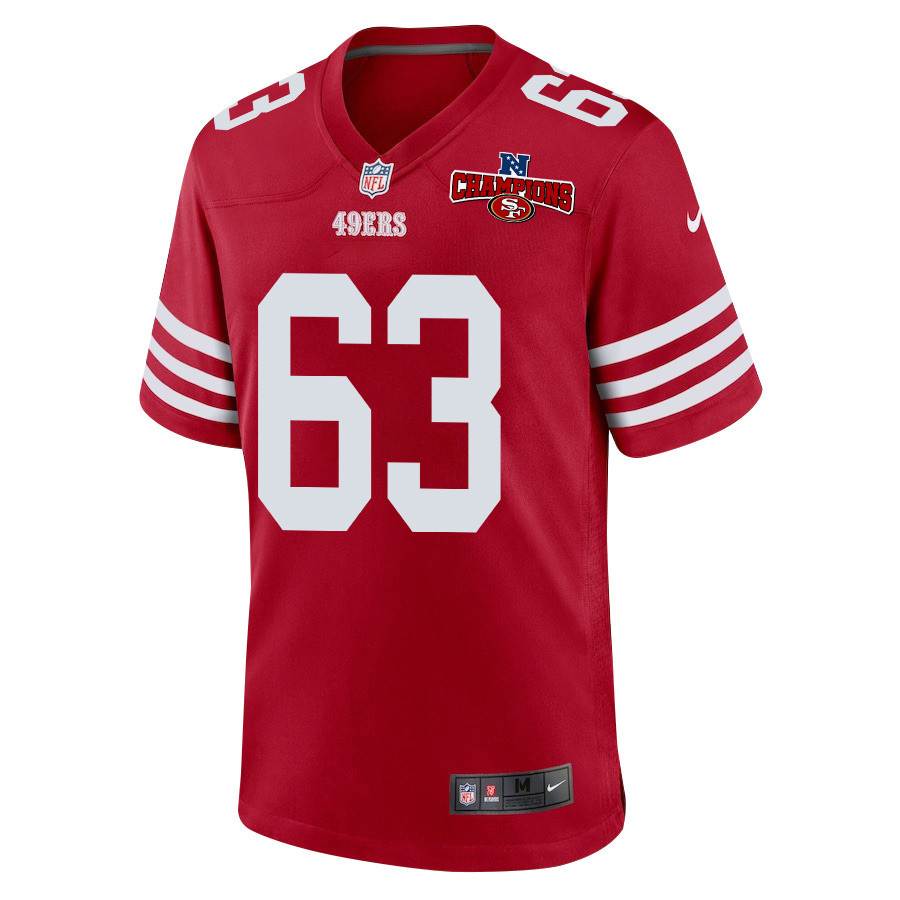 Alternative view of Nick Zakelj #63 San Francisco 49ers Game Jersey - Men's | Scarlet