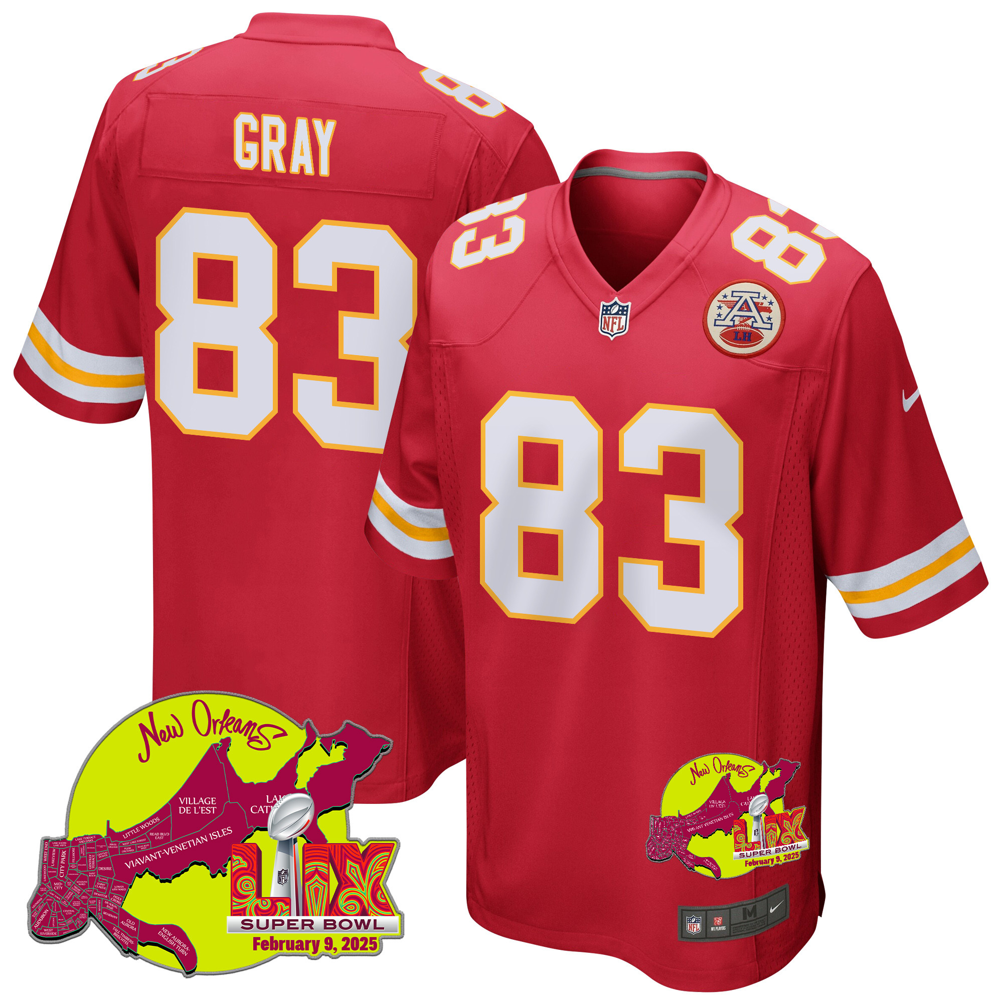 Noah Gray #83 Kansas City Chiefs Super Bowl LIX Game Jersey - Men's | Red