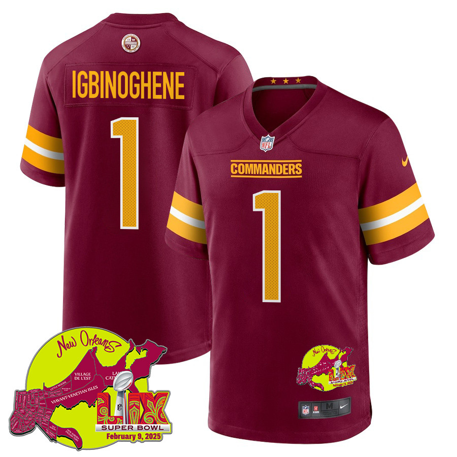 Noah Igbinoghene #1 Washington Commanders Super Bowl LIX Game Jersey - Men's | Burgundy