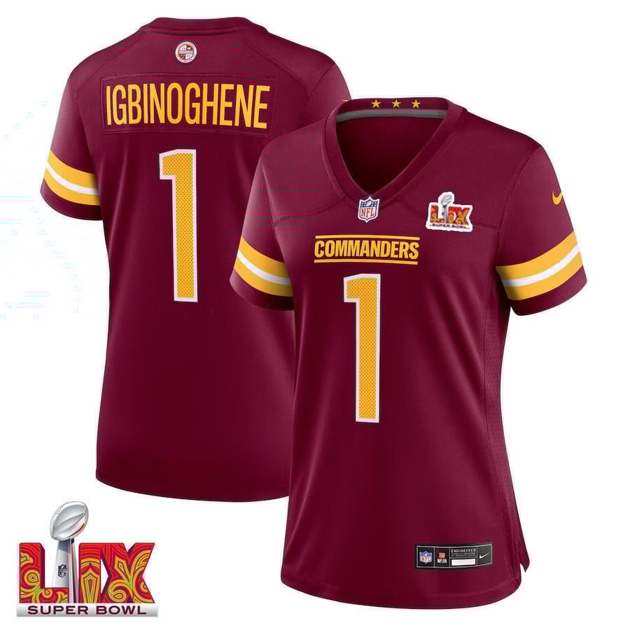 Noah Igbinoghene #1 Washington Commanders Super Bowl LIX Game Jersey - Women's | Burgundy