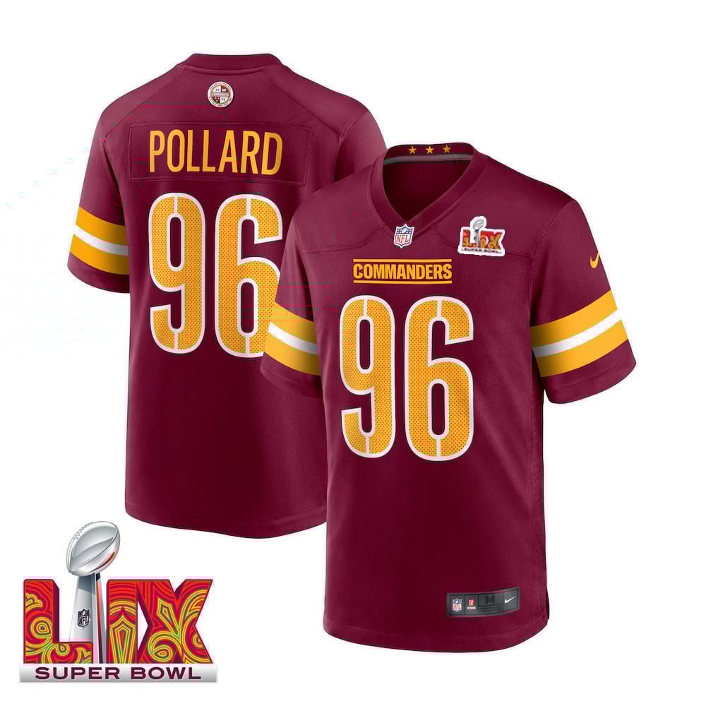 Norell Pollard #96 Washington Commanders Super Bowl LIX Game Jersey - Men's | Burgundy