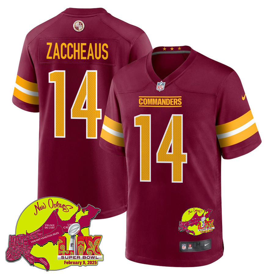 Olamide Zaccheaus #14 Washington Commanders Super Bowl LIX Game Jersey - Men's | Burgundy