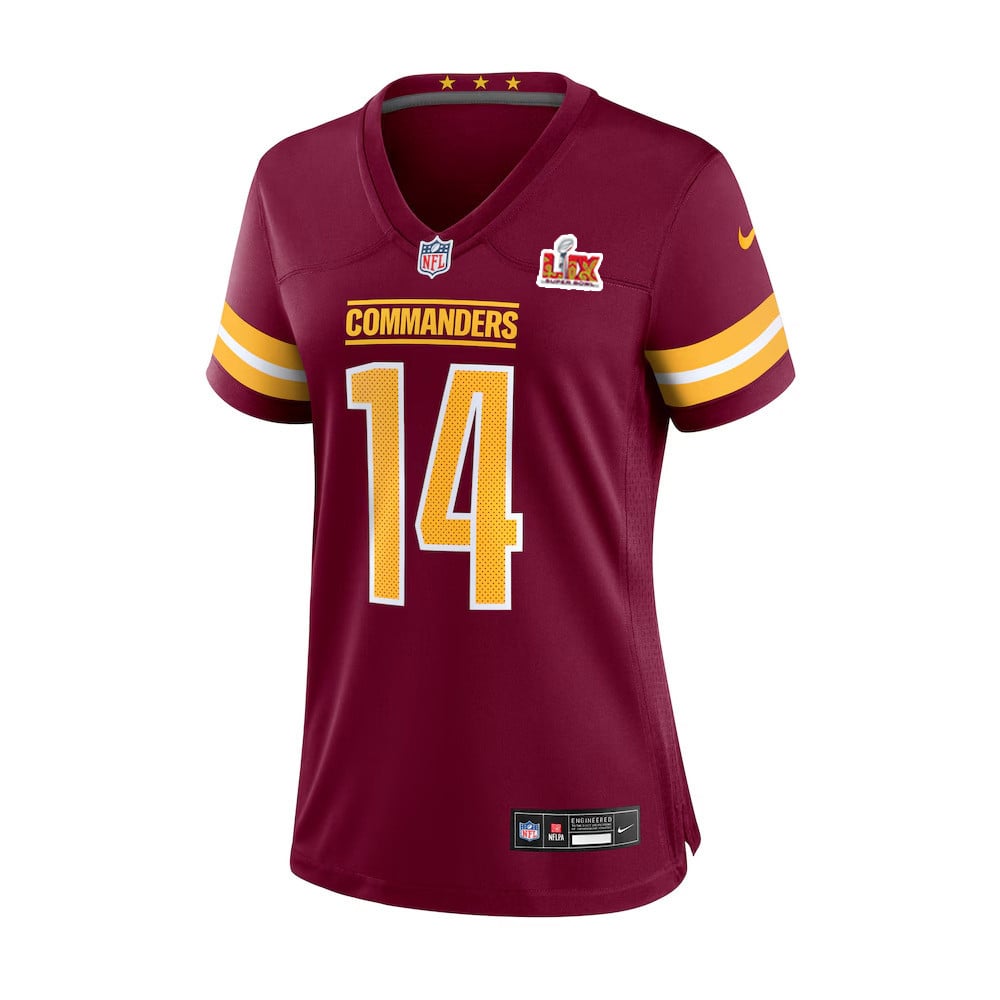 Alternative view of Olamide Zaccheaus #14 Washington Commanders Super Bowl LIX Game Jersey - Women's | Burgundy