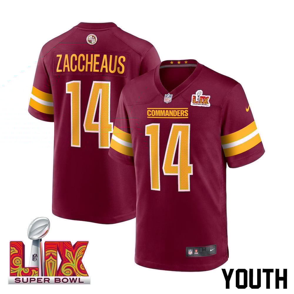 Olamide Zaccheaus #14 Washington Commanders Super Bowl LIX Game Jersey - Youth | Burgundy