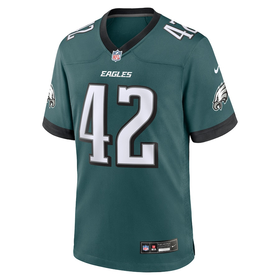 Alternative view of Oren Burks #42 Philadelphia Eagles Game Jersey - Men's | Midnight Green