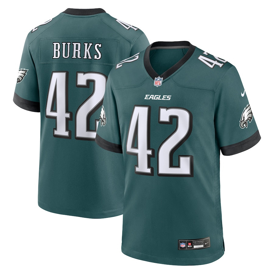 Oren Burks #42 Philadelphia Eagles Game Jersey - Men's | Midnight Green