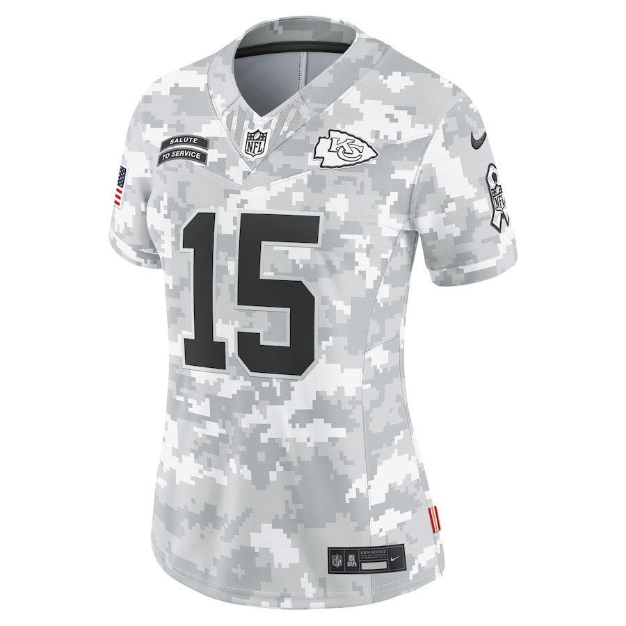 Alternative view of Patrick Mahomes #15 Kansas City Chiefs Salute To Service Limited Jersey - Women's | Arctic Camo