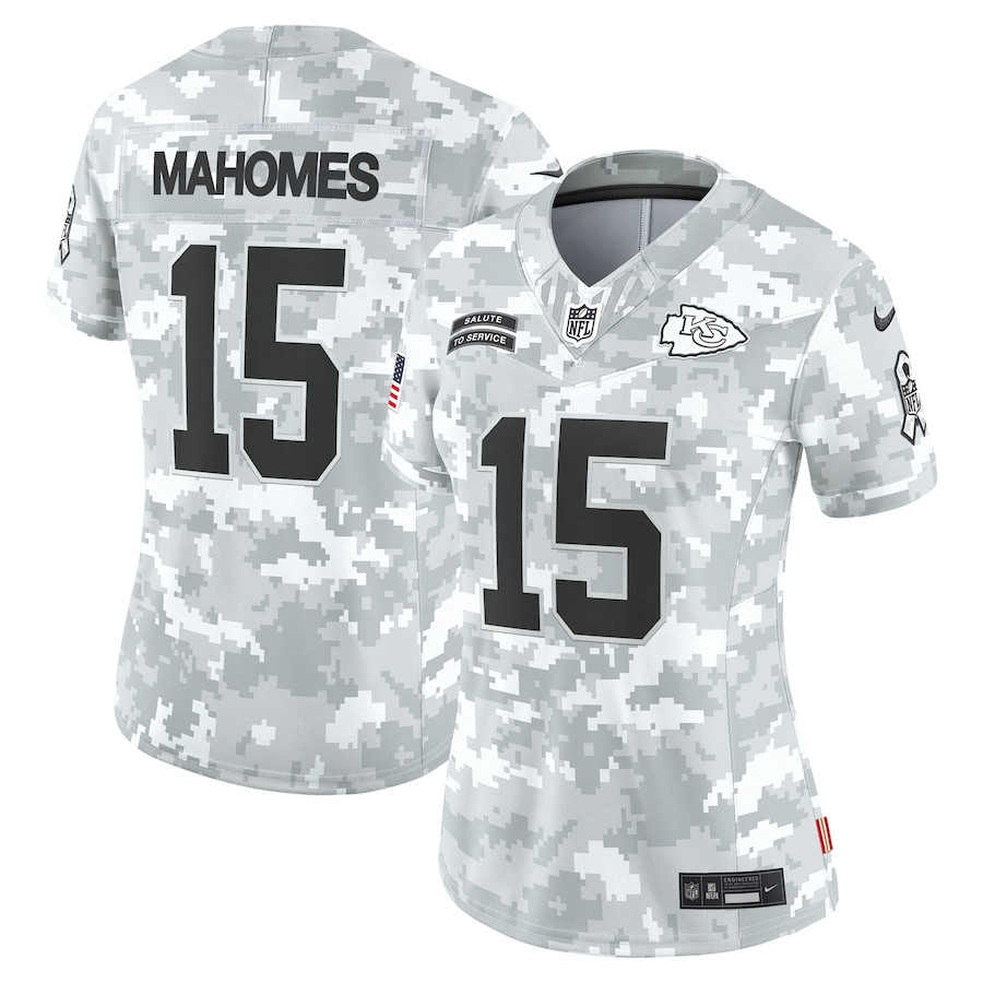 Patrick Mahomes #15 Kansas City Chiefs Salute To Service Limited Jersey - Women's | Arctic Camo