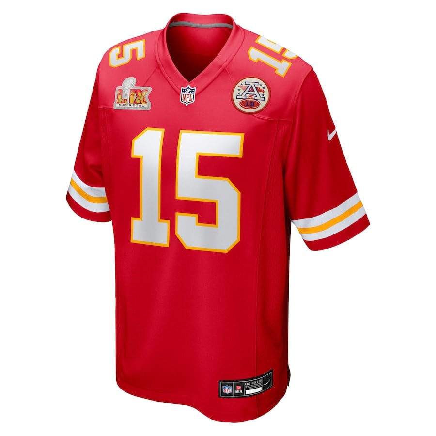 Alternative view of Patrick Mahomes #15 Kansas City Chiefs Super Bowl LIX Game Jersey - Men's | Red