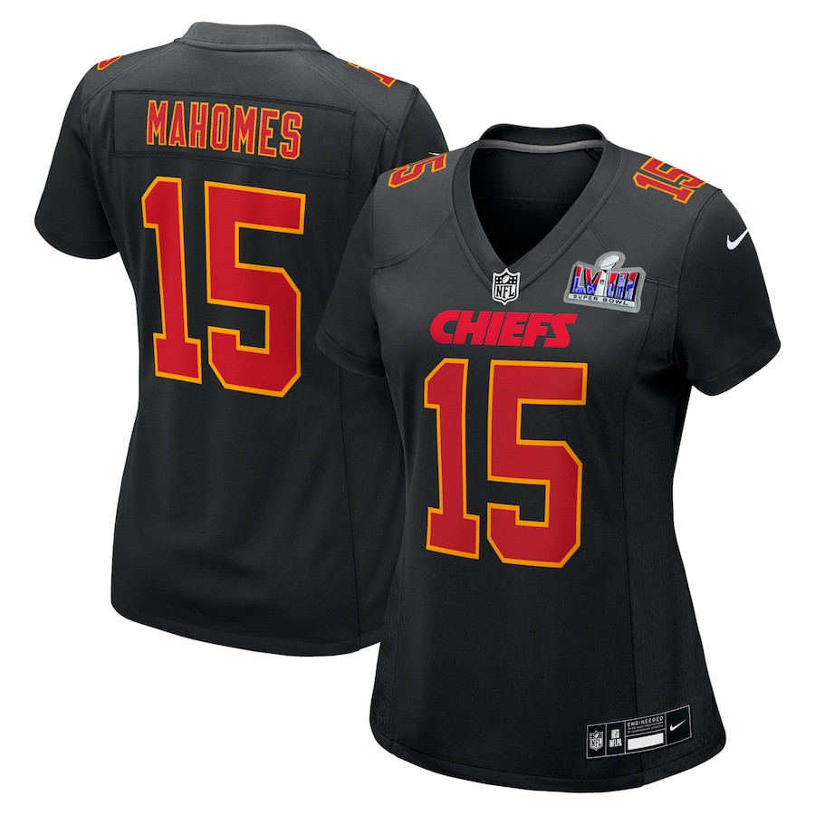 Patrick Mahomes #15 Kansas City Chiefs Super Bowl LVIII Game Jersey - Women's | Carbon Black