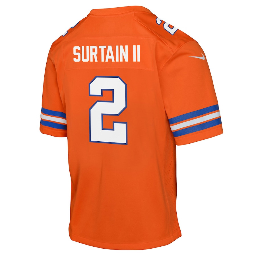 Patrick Surtain II #2 Denver Broncos Throwback Game Jersey - Youth | Orange - Image 3