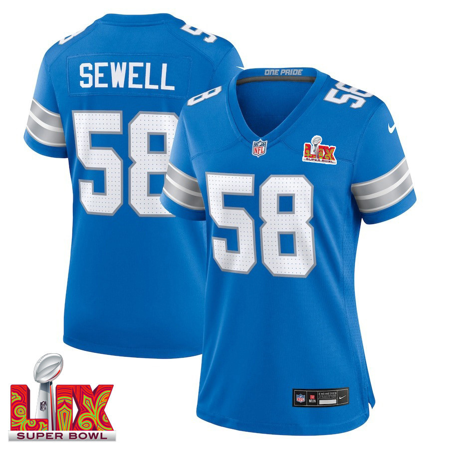 Penei Sewell #58 Detroit Lions Super Bowl LIX Game Jersey - Women's | Blue