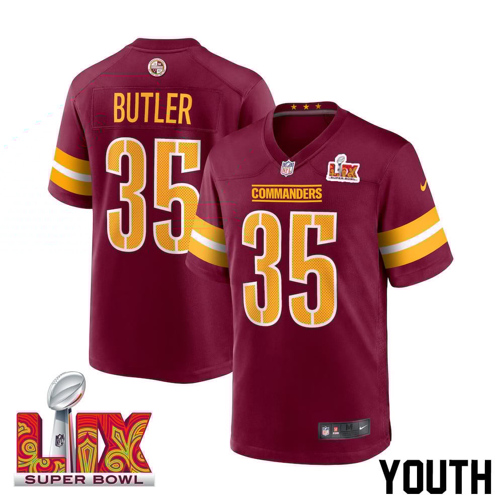 Percy Butler #35 Washington Commanders Super Bowl LIX Game Jersey - Youth | Burgundy