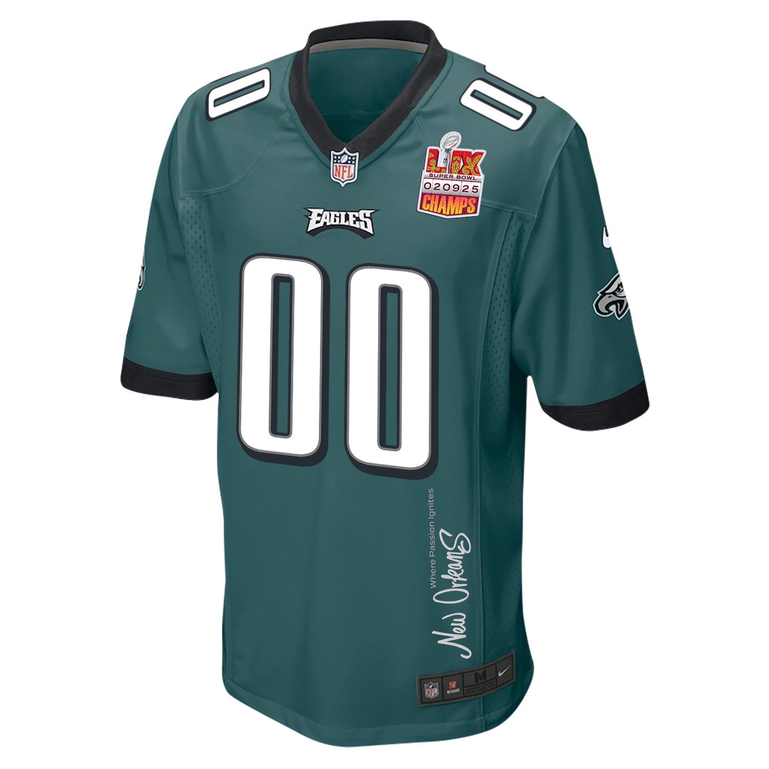 Philadelphia Eagles Super Bowl LIX Champions Patch Game Jersey - Men's | Midnight Green - Image 3
