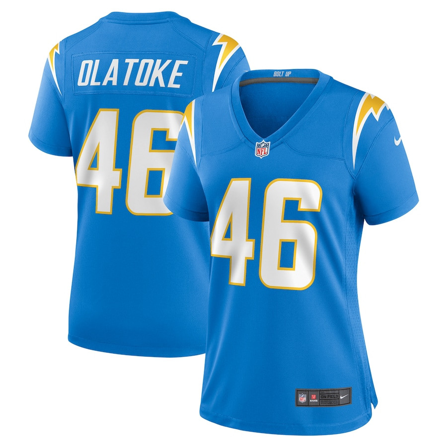 Praise Olatoke #46 Los Angeles Chargers Game Jersey - Women's | Powder Blue