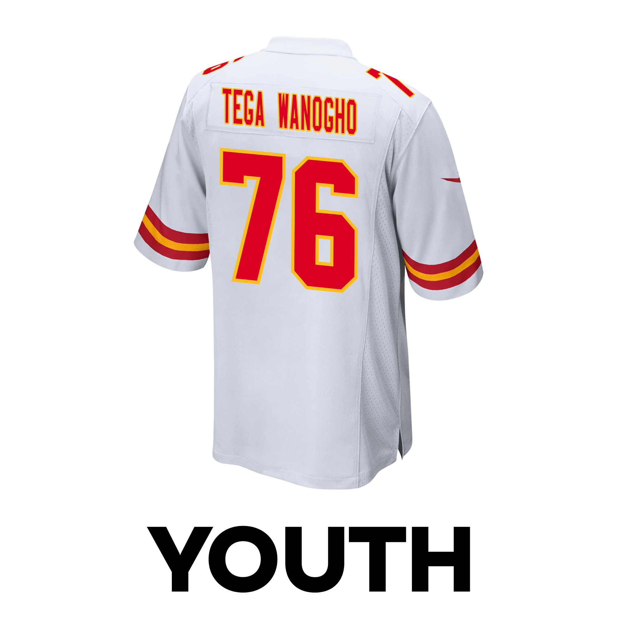 Prince Tega Wanogho #76 Kansas City Chiefs Super Bowl LVIII Champions 4 Stars Patch Game Jersey - Youth | White - Image 3