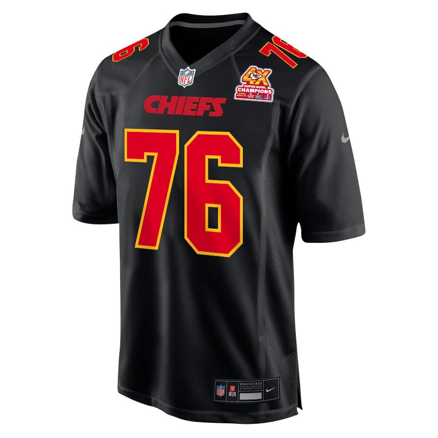 Alternative view of Prince Tega Wanogho #76 Kansas City Chiefs Super Bowl LVIII Champions 4X Game Jersey - Men's | Carbon Black