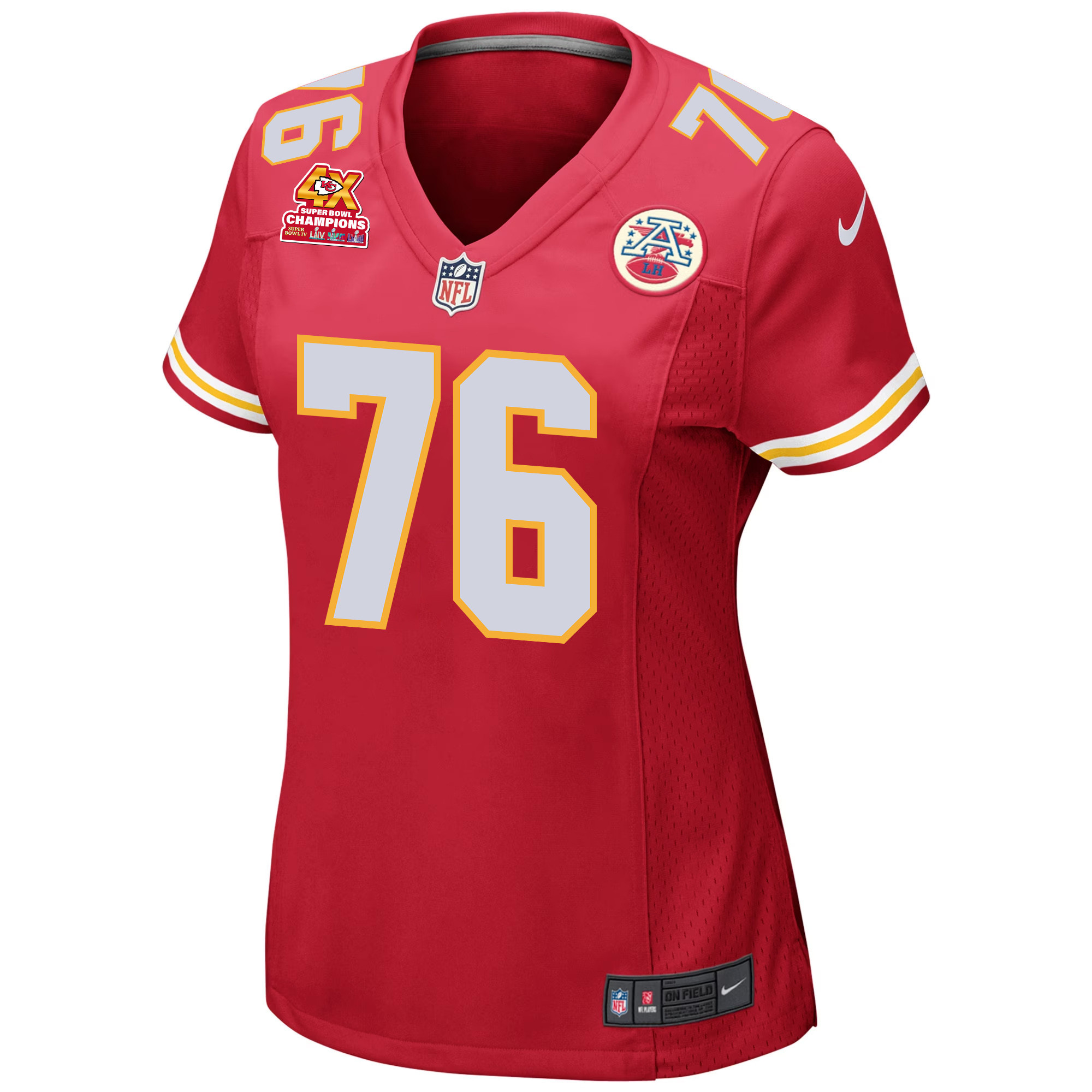 Alternative view of Prince Tega Wanogho #76 Kansas City Chiefs Super Bowl LVIII Champions 4X Game Jersey - Women's | Red