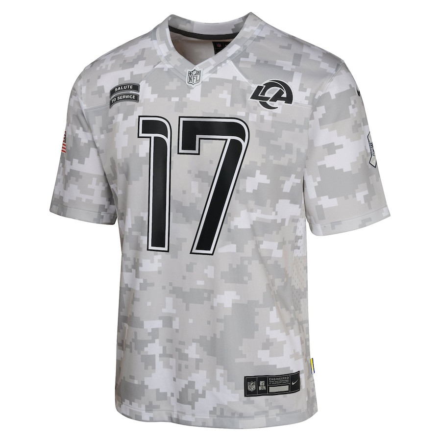 Alternative view of Puka Nacua #17 Los Angeles Rams Salute To Service Game Jersey - Youth | Arctic Camo