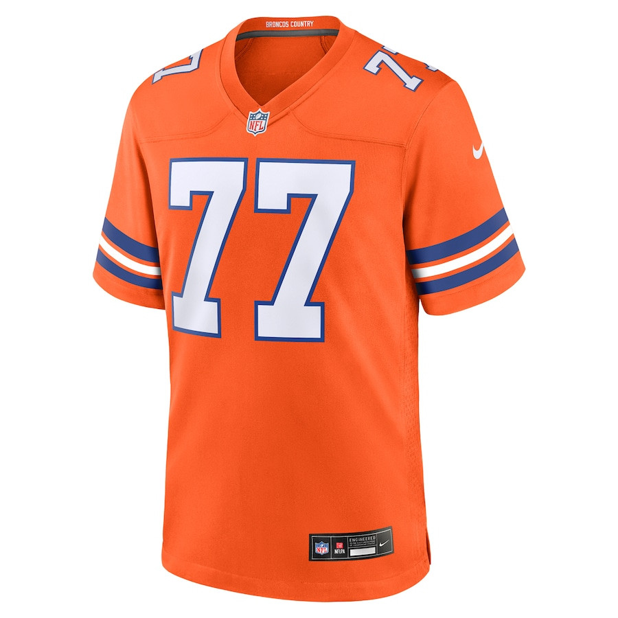 Alternative view of Quinn Meinerz #77 Denver Broncos Throwback Game Jersey - Men's | Orange