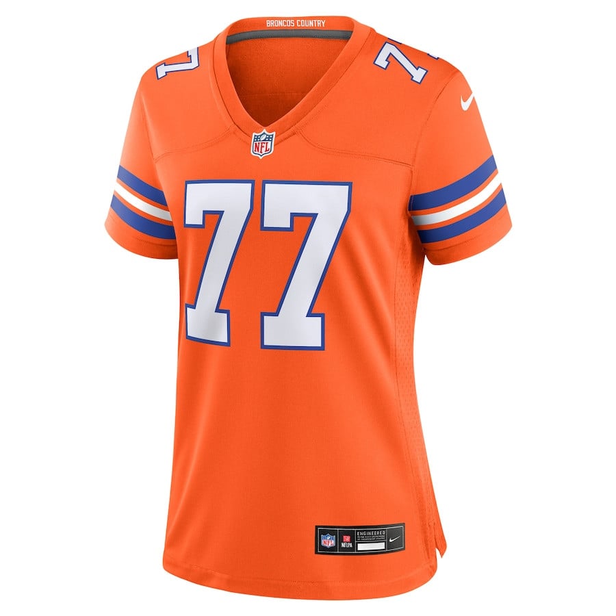 Quinn Meinerz #77 Denver Broncos Throwback Game Jersey - Women's | Orange - Image 2