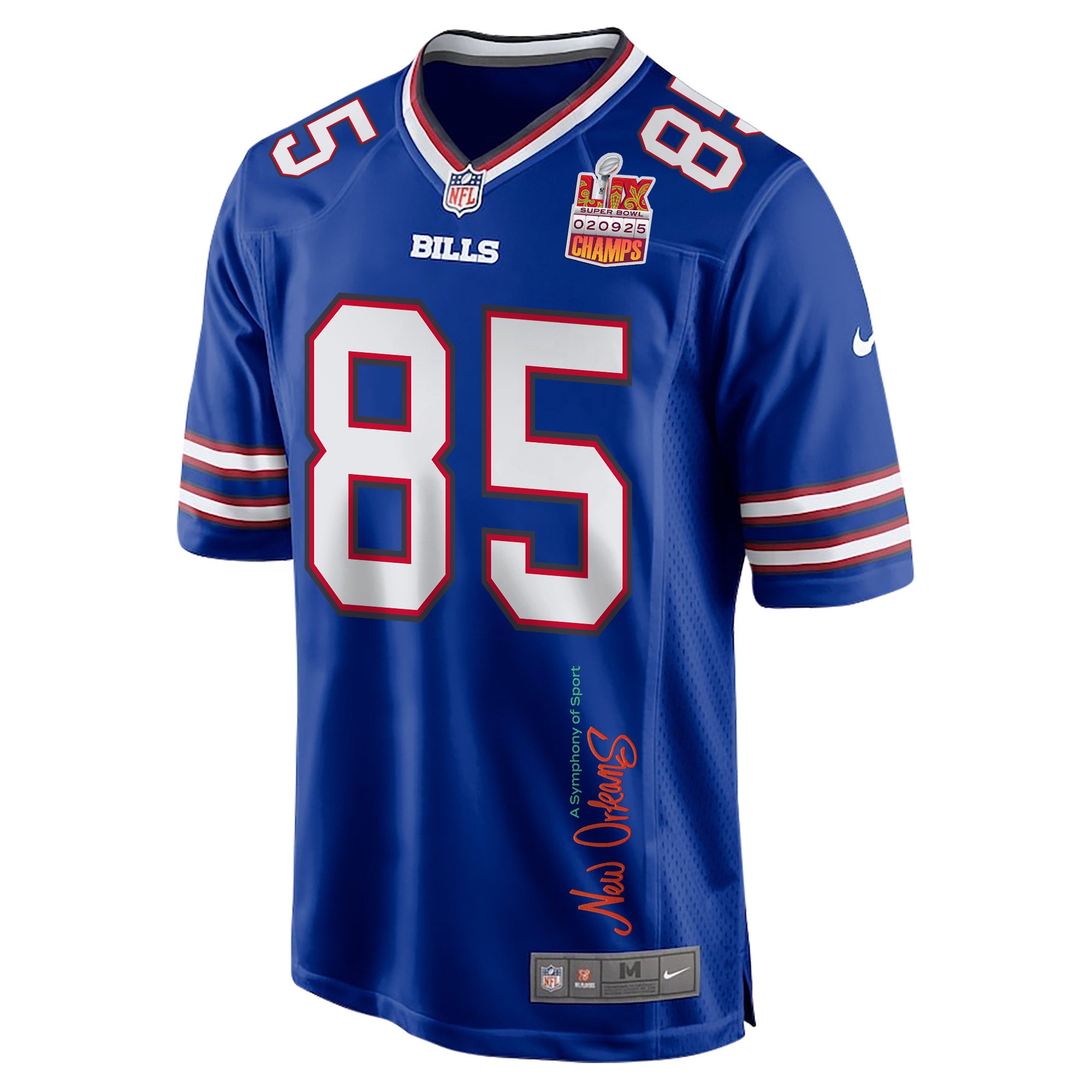 Quintin Morris #85 Buffalo Bills Super Bowl LIX Champions Patch Game Jersey - Men's | Royal - Image 3