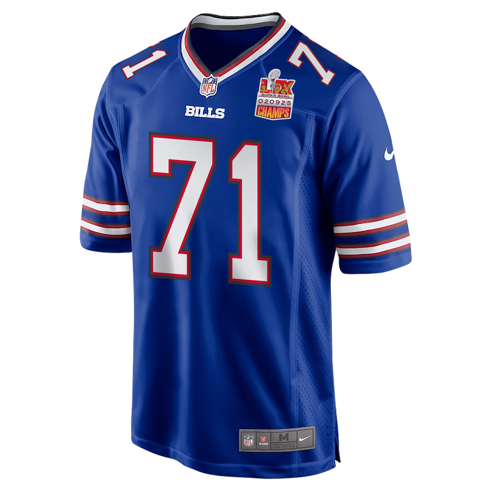 Quinton Jefferson #71 Buffalo Bills Super Bowl LIX Champions Patch Game Jersey - Men's | Royal - Image 3