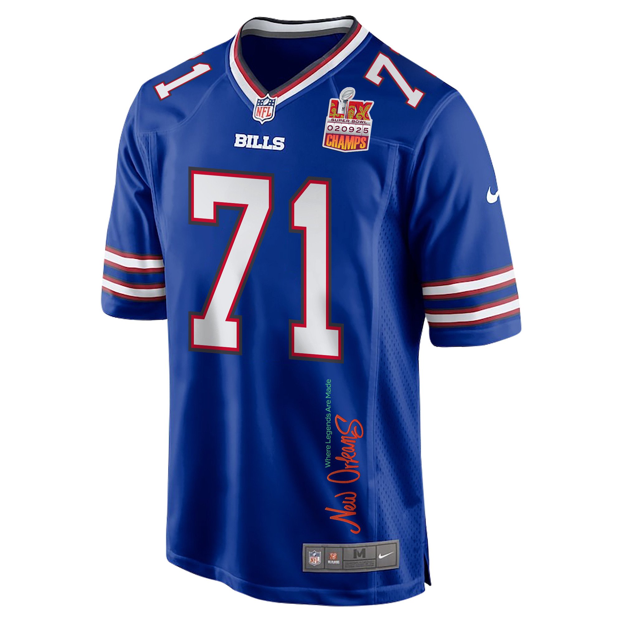 Quinton Jefferson #71 Buffalo Bills Super Bowl LIX Champions Patch Legend Jersey - Men's | Royal - Image 3