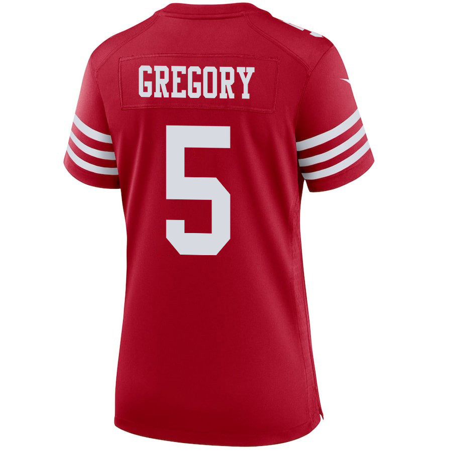 Randy Gregory #5 San Francisco 49ers Super Bowl LVIII Patch Game Jersey - Women's | Scarlet - Image 3