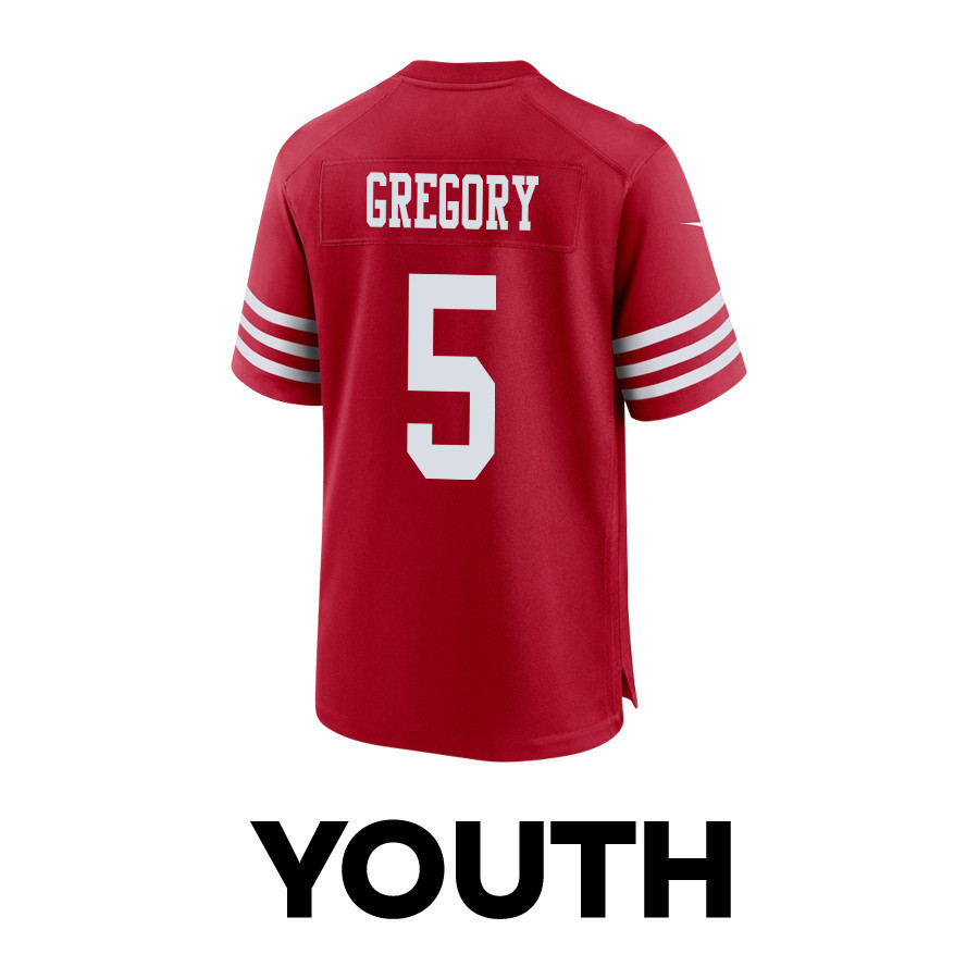 Randy Gregory #5 San Francisco 49ers Super Bowl LVIII Patch Game Jersey - Youth | Scarlet - Image 3