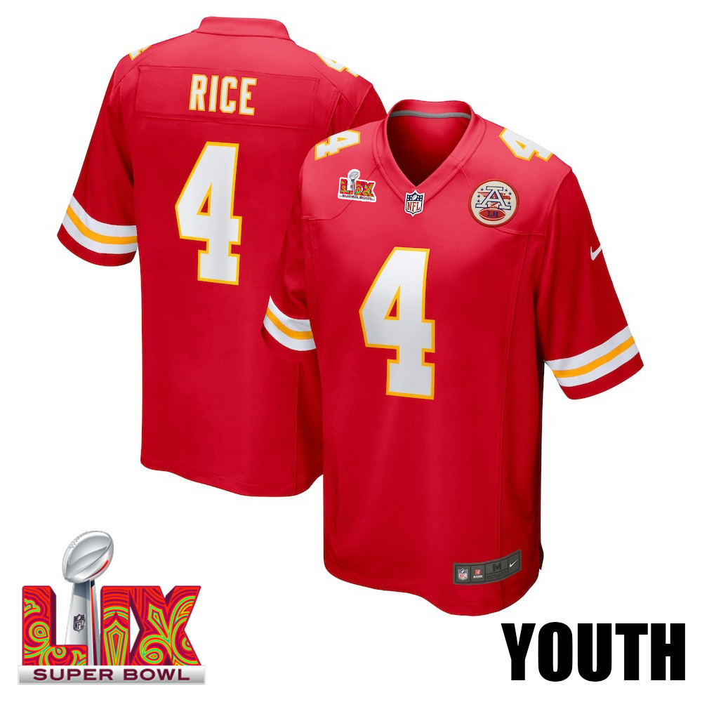 Rashee Rice #4 Kansas City Chiefs Super Bowl LIX Game Jersey - Youth | Red