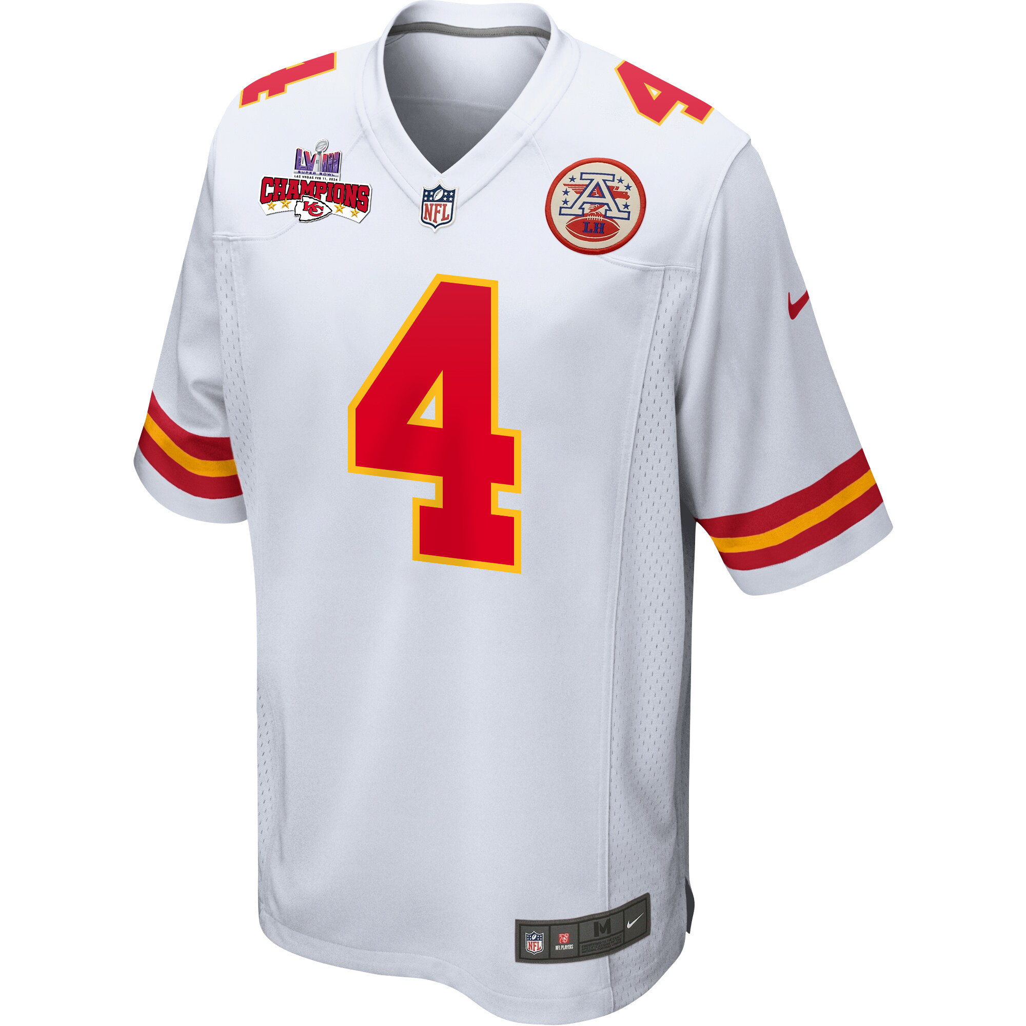Alternative view of Rashee Rice #4 Kansas City Chiefs Super Bowl LVIII Champions 4 Stars Patch Game Jersey - Men's | White