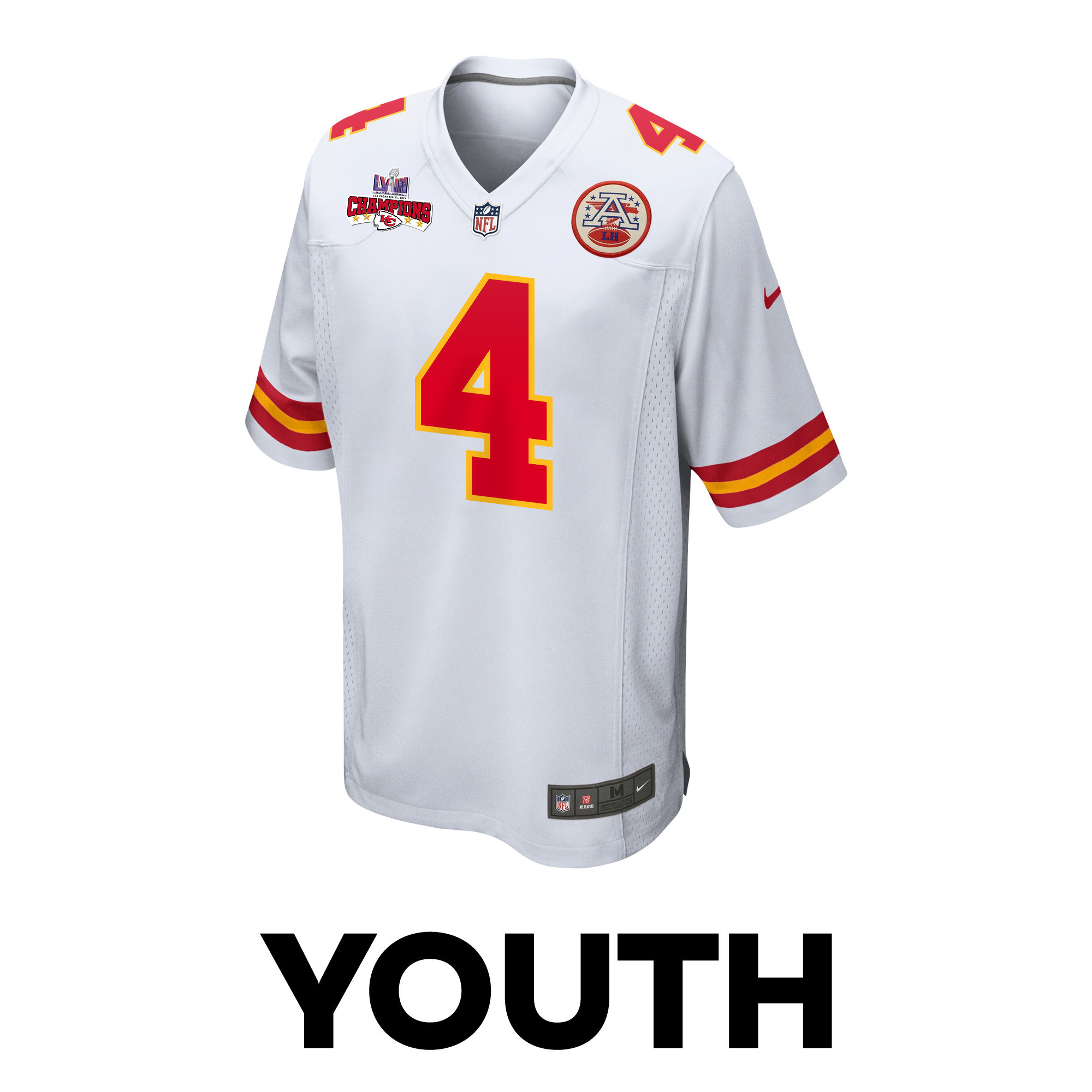Rashee Rice #4 Kansas City Chiefs Super Bowl LVIII Champions 4 Stars Patch Game Jersey - Youth | White - Image 2