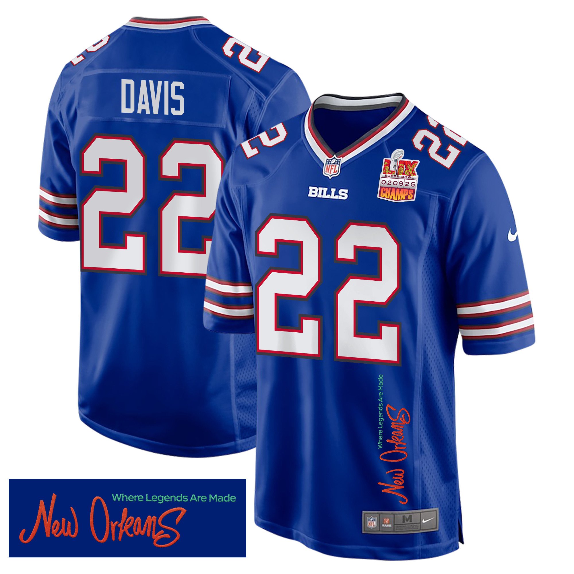 Ray Davis #22 Buffalo Bills Super Bowl LIX Champions Patch Legend Jersey - Men's | Royal