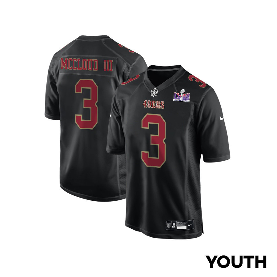 Ray-Ray McCloud III #3 San Francisco 49ers Super Bowl LVIII Patch Game Jersey - Youth | Carbon Black