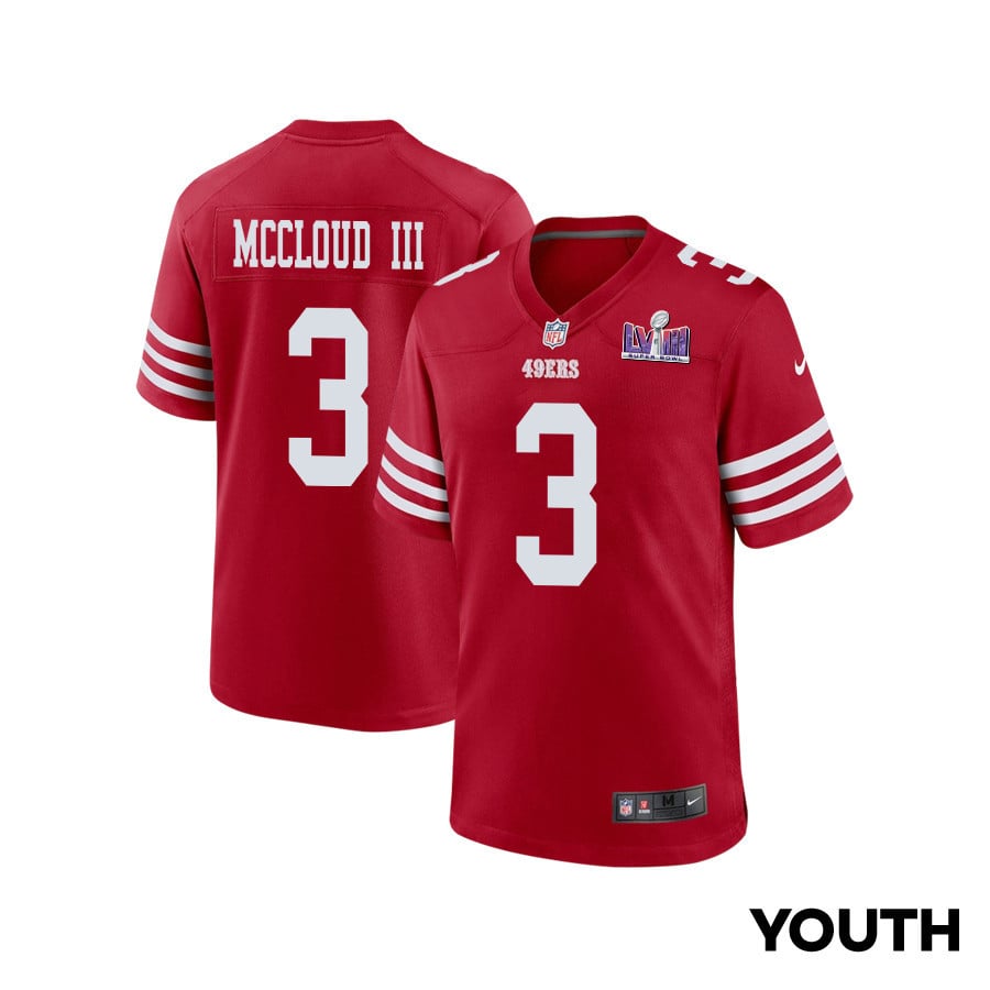 Ray-Ray McCloud III #3 San Francisco 49ers Super Bowl LVIII Patch Game Jersey - Youth | Scarlet
