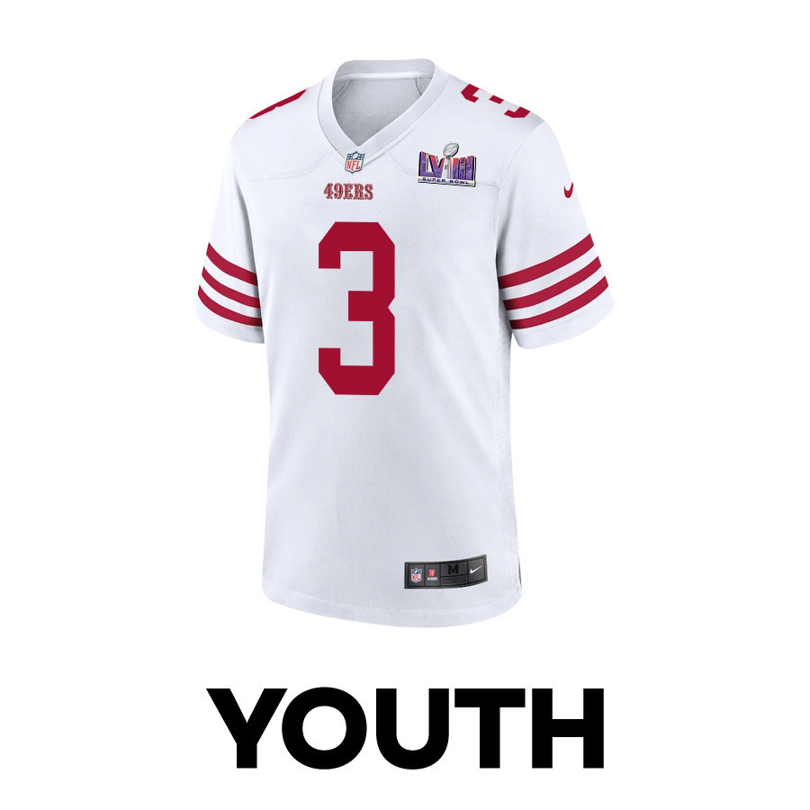 Alternative view of Ray-Ray McCloud III #3 San Francisco 49ers Super Bowl LVIII Patch Game Jersey - Youth | White