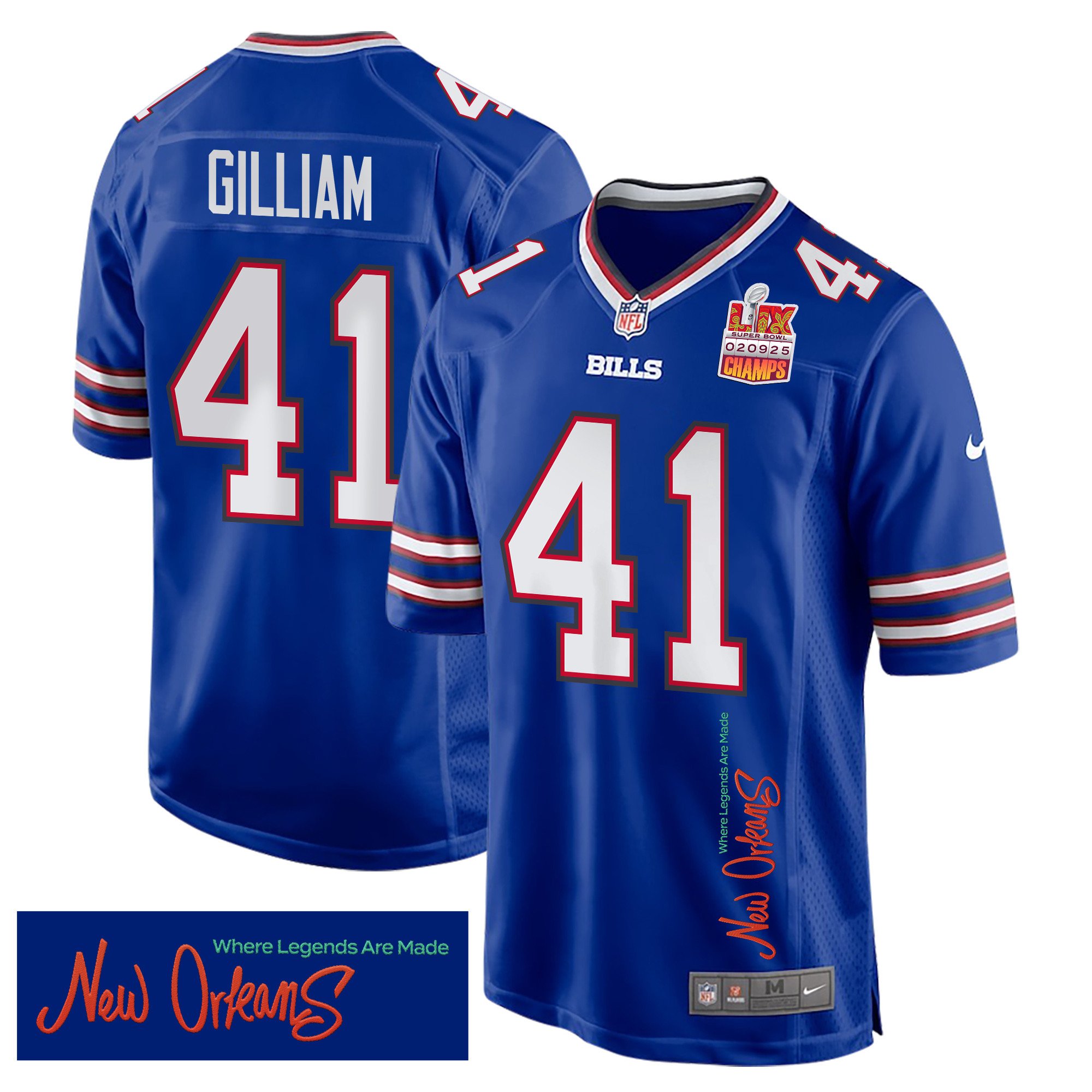 Reggie Gilliam #41 Buffalo Bills Super Bowl LIX Champions Patch Legend Jersey - Men's | Royal