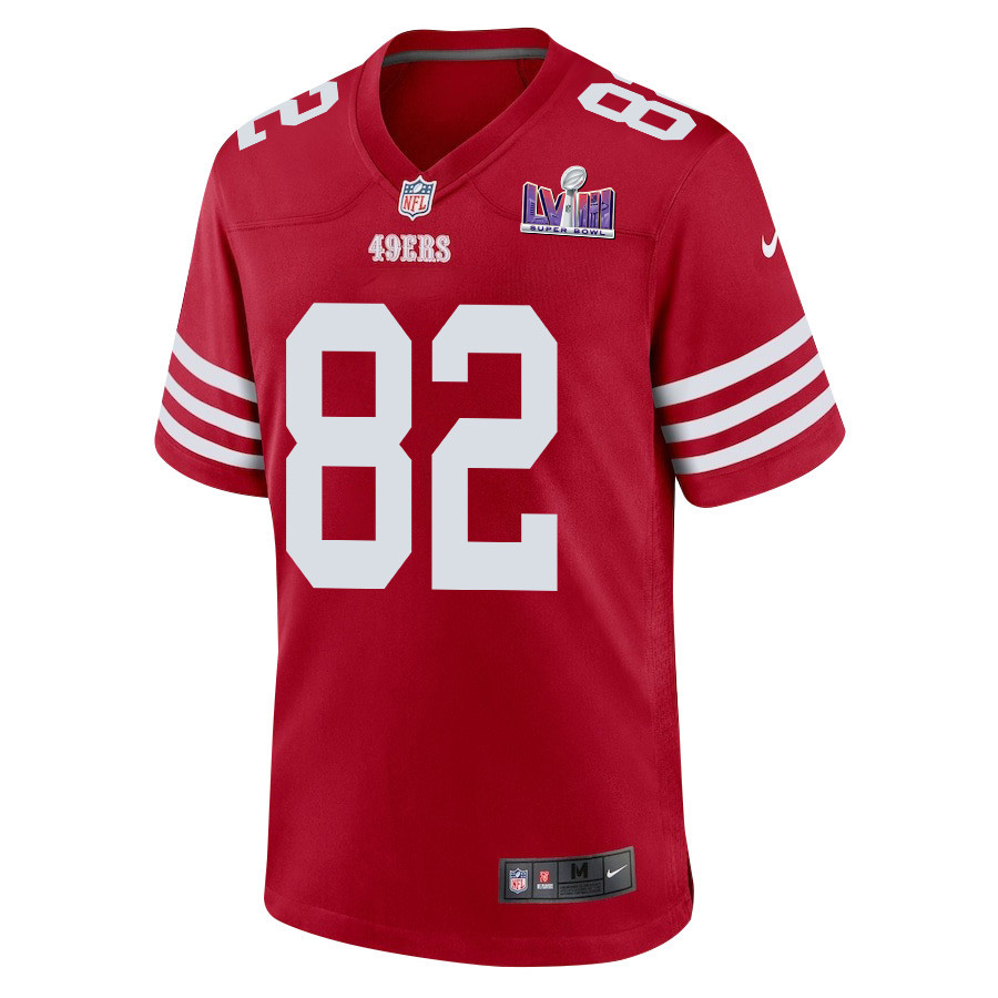 Alternative view of Ross Dwelley #82 San Francisco 49ers Super Bowl LVIII Patch Game Jersey - Men's | Scarlet
