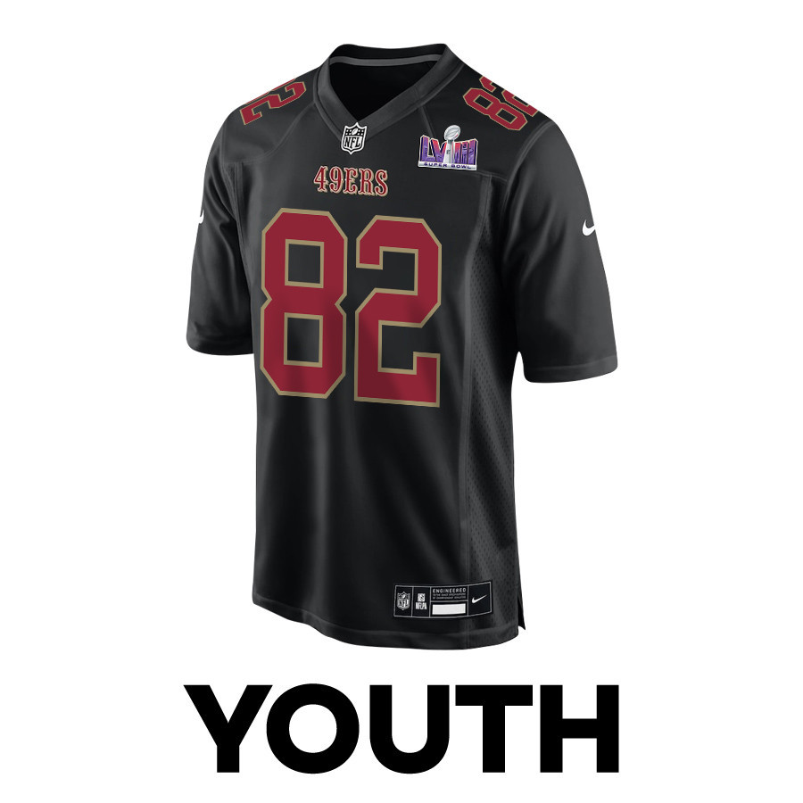 Alternative view of Ross Dwelley #82 San Francisco 49ers Super Bowl LVIII Patch Game Jersey - Youth | Carbon Black