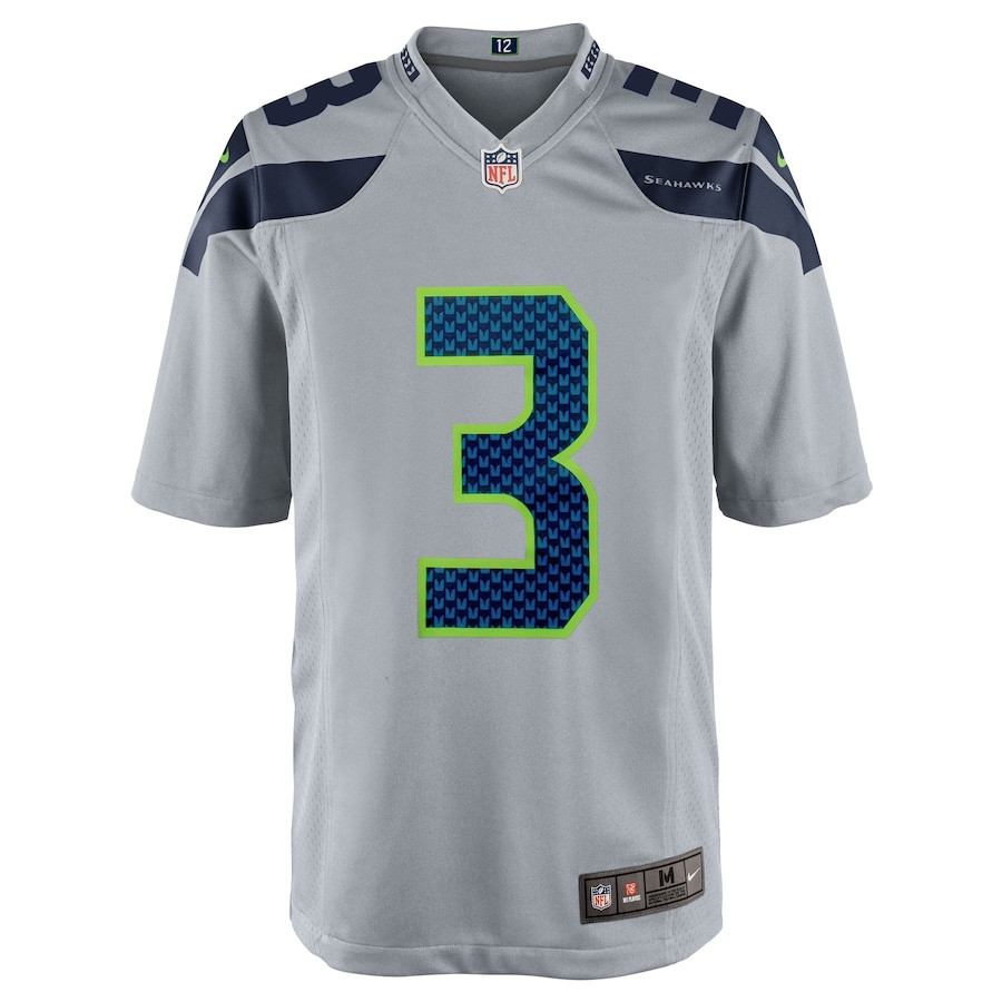 Alternative view of Russell Wilson #3 Seattle Seahawks Alternate Game Jersey - Men's | Gray