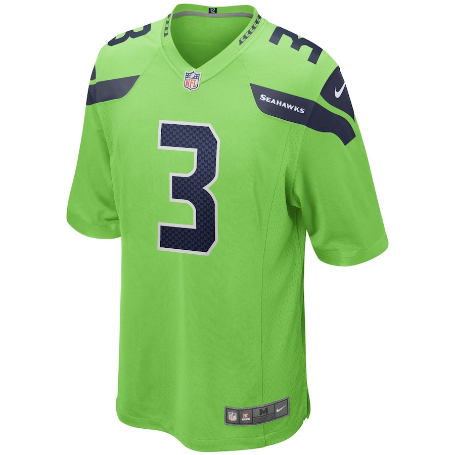 Alternative view of Russell Wilson #3 Seattle Seahawks Alternate Game Jersey - Men's | Neon Green