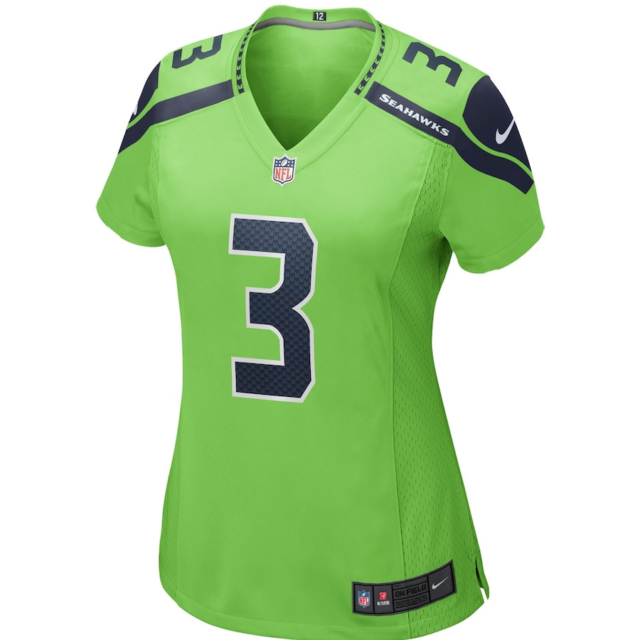 Alternative view of Russell Wilson #3 Seattle Seahawks Alternate Game Jersey - Women's | Neon Green