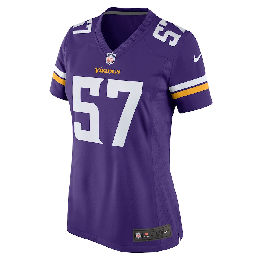 Alternative view of Ryan Connelly #57 Minnesota Vikings Game Jersey - Women's | Purple