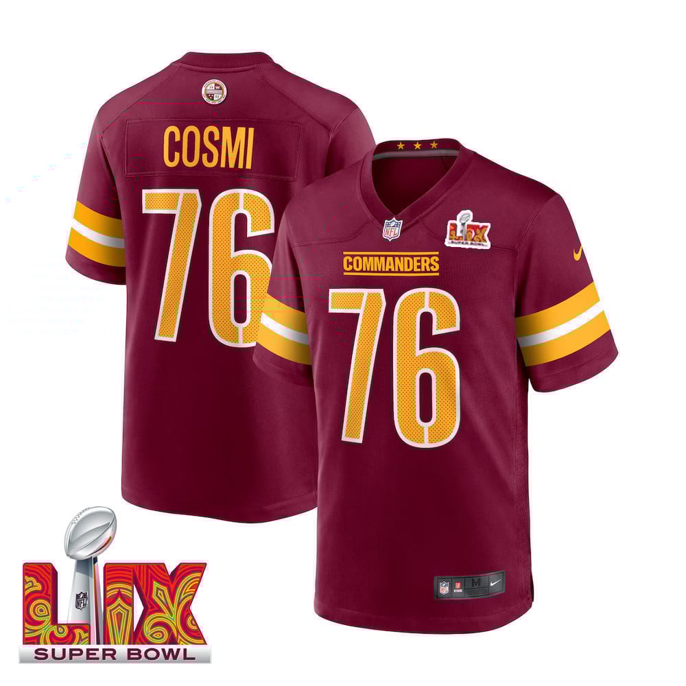 Sam Cosmi #76 Washington Commanders Super Bowl LIX Game Jersey - Men's | Burgundy