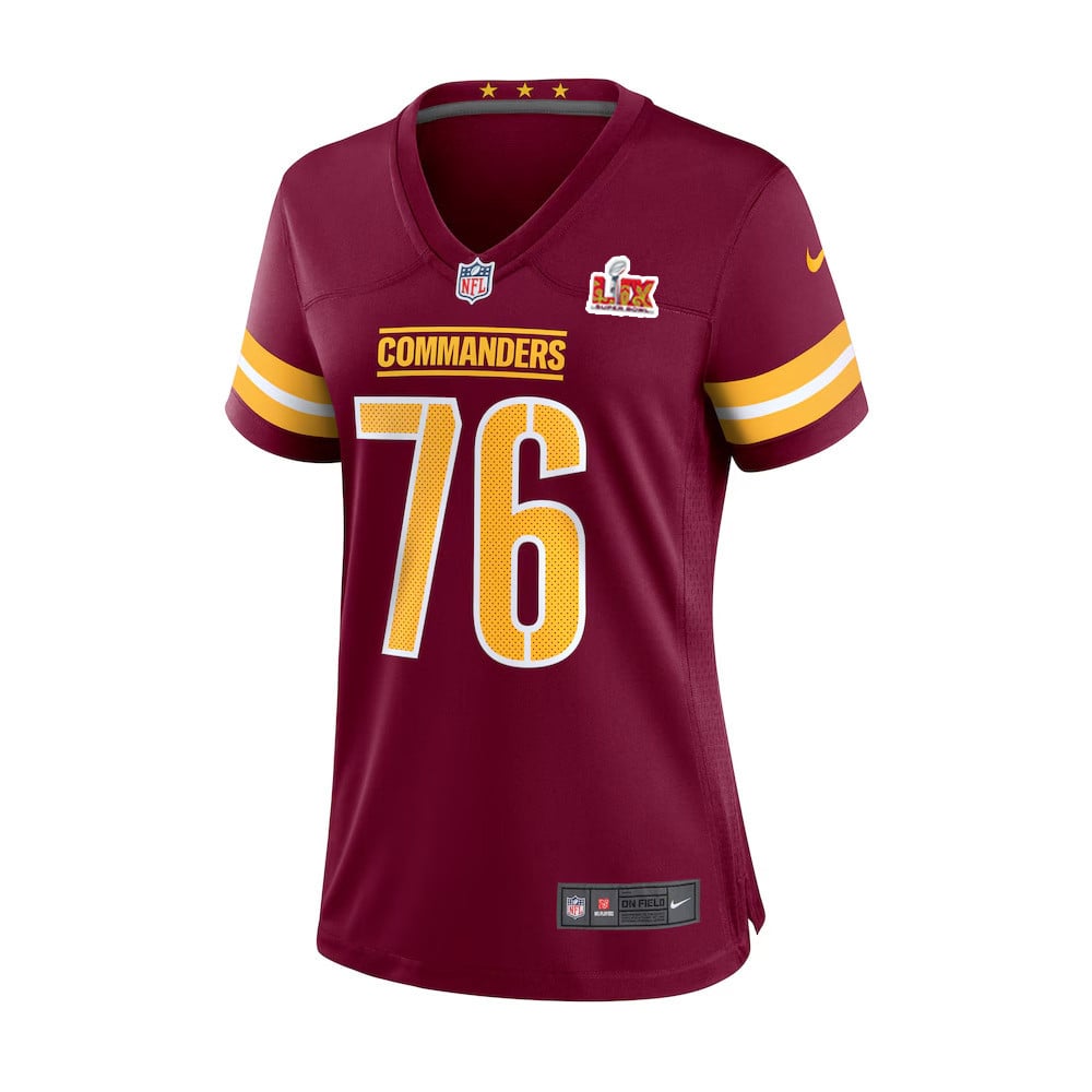 Alternative view of Sam Cosmi #76 Washington Commanders Super Bowl LIX Game Jersey - Women's | Burgundy