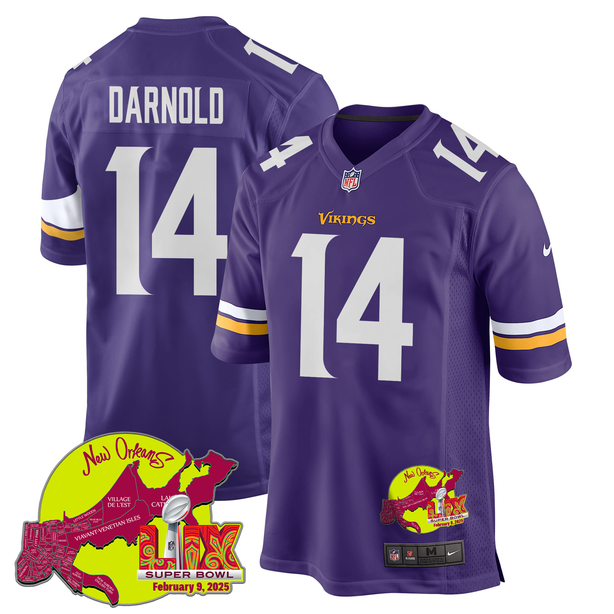 Sam Darnold #14 Minnesota Vikings Super Bowl LIX Game Jersey - Men's | Purple